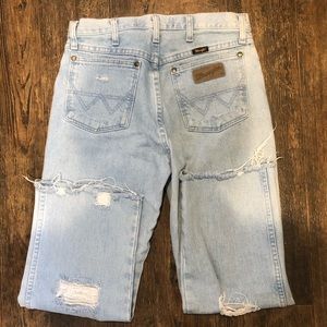 Distressed Wrangler Jeans. Look like mom jeans on